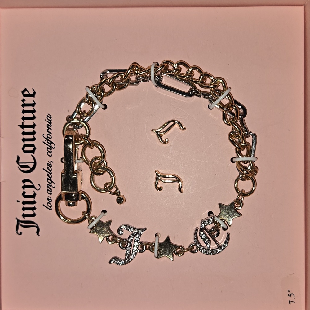 Juicy Couture Gold and Silver Star Charm Bracelet And J earrings Set